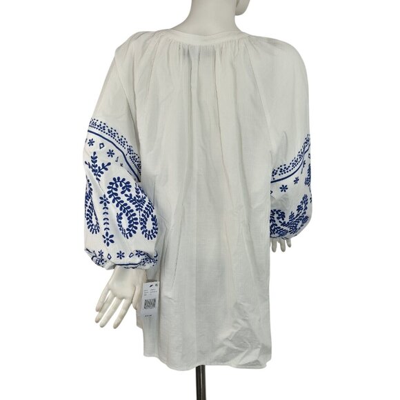 Calessa Women's Size XL White Blue Embroidered Crew Neck 3/4 Sleeve Tunic (27) - Picture 4 of 13